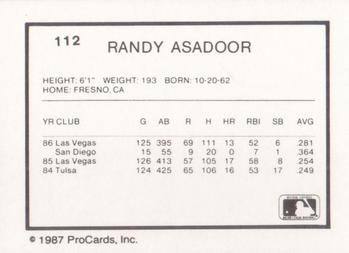 1987 ProCards #112 Randy Asadoor Back
