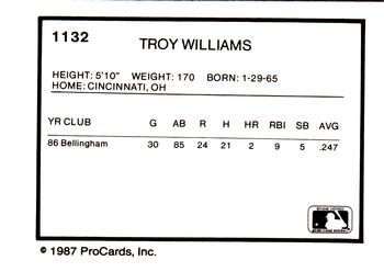 1987 ProCards #1132 Troy Williams Back