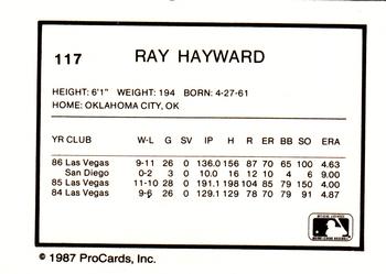 1987 ProCards #117 Ray Hayward Back