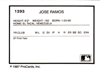 1987 ProCards #1293 Jose Ramos Back