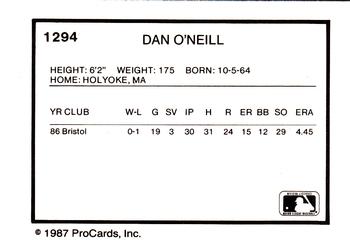 1987 ProCards #1294 Dan O'Neill Back