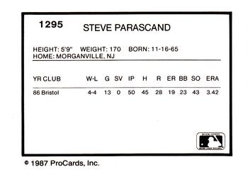 1987 ProCards #1295 Steve Parascand Back
