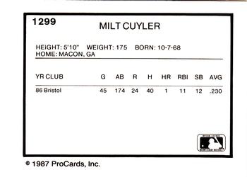 1987 ProCards #1299 Milt Cuyler Back