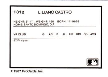 1987 ProCards #1312 Liliano Castro Back