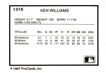1987 ProCards #1316 Ken Williams Back