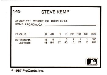 1987 ProCards #143 Steve Kemp Back