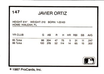 1987 ProCards #147 Javier Ortiz Back