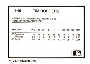 1987 ProCards #149 Tim Rodgers Back
