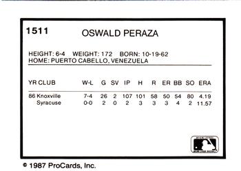 1987 ProCards #1511 Oswald Peraza Back