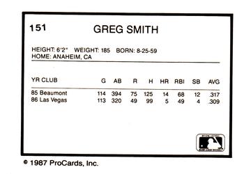 1987 ProCards #151 Greg Smith Back