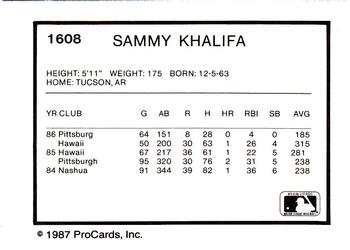 1987 ProCards #1608 Sammy Khalifa Back