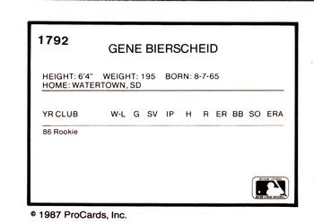 1987 ProCards #1792 Gene Bierscheid Back