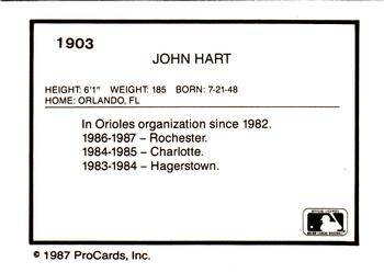 1987 ProCards #1903 John Hart Back
