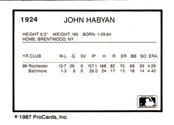 1987 ProCards #1924 John Habyan Back