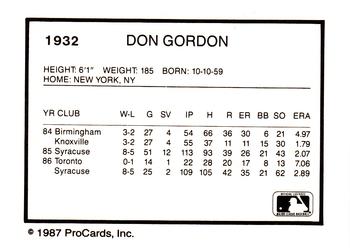 1987 ProCards #1932 Don Gordon Back