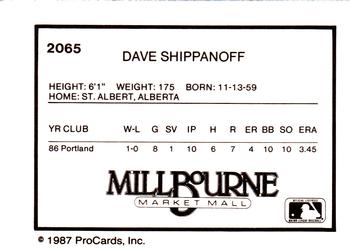 1987 ProCards #2065 Dave Shipanoff Back