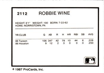 1987 ProCards #2112 Robbie Wine Back