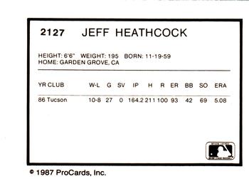 1987 ProCards #2127 Jeff Heathcock Back