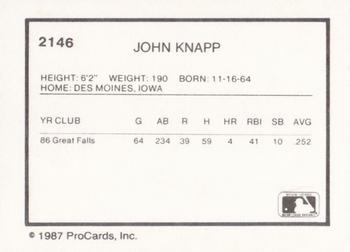 1987 ProCards #2146 John Knapp Back