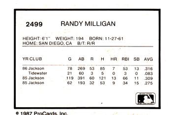 1987 ProCards #2499 Randy Milligan Back