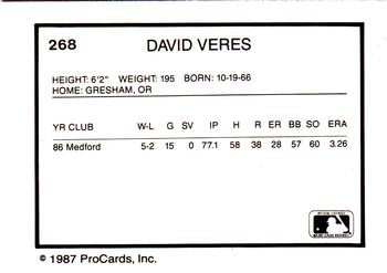 1987 ProCards #268 Dave Veres Back