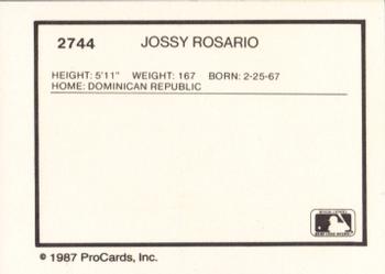 1987 ProCards #2744 Jossy Rosario Back