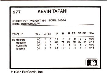 1987 ProCards #277 Kevin Tapani Back
