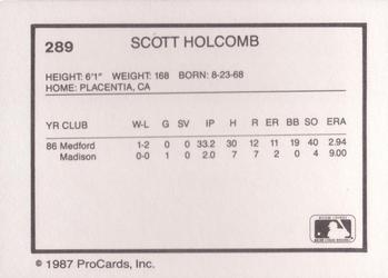 1987 ProCards #289 Scott Holcomb Back