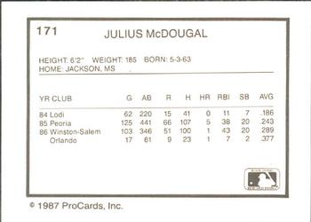 1987 ProCards #171 Julius McDougal Back