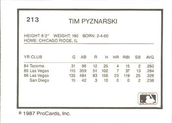 1987 ProCards #213 Tim Pyznarski Back