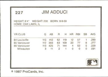 1987 ProCards #227 Jim Adduci Back