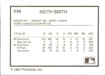 1987 ProCards #236 Keith Smith Back