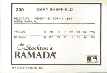 1987 ProCards #239 Gary Sheffield Back