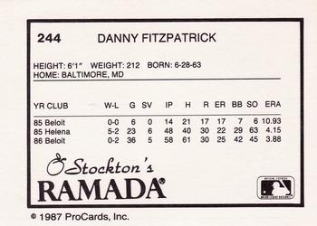 1987 ProCards #244 Danny Fitzpatrick Back