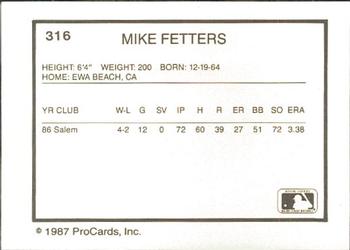1987 ProCards #316 Mike Fetters Back