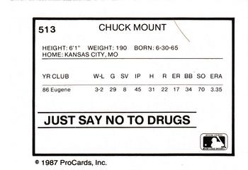 1987 ProCards #513 Chuck Mount Back
