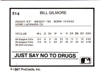 1987 ProCards #514 Bill Gilmore Back
