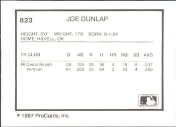 1987 ProCards #823 Joe Dunlap Back