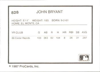 1987 ProCards #828 John Bryant Back