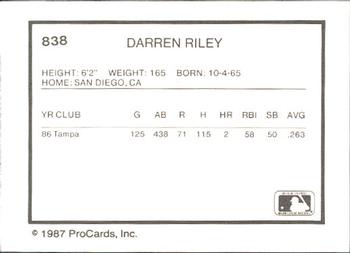1987 ProCards #838 Darren Riley Back