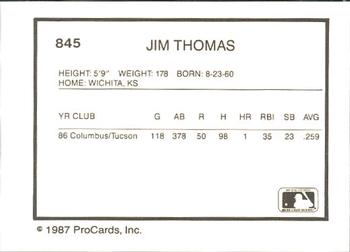 1987 ProCards #845 Jim Thomas Back