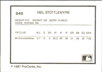 1987 ProCards #846 Mel Stottlemyre Back