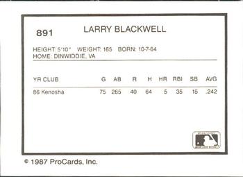 1987 ProCards #891 Larry Blackwell Back
