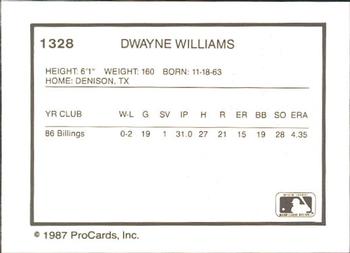 1987 ProCards #1328 Dwayne Williams Back