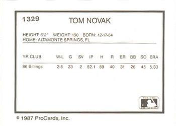 1987 ProCards #1329 Tom Novak Back
