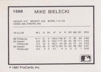 1987 ProCards #1598 Mike Bielecki Back