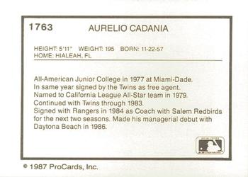 1987 ProCards #1763 Aurelio Cadahia Back