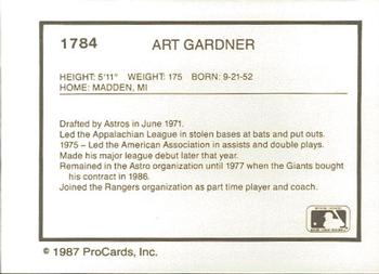 1987 ProCards #1784 Art Gardner Back