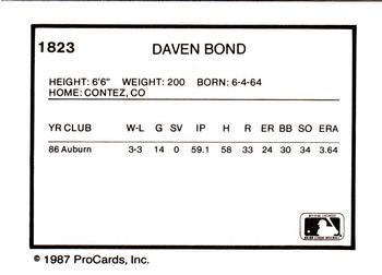 1987 ProCards #1823 Daven Bond Back