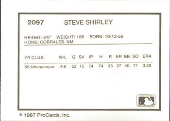 1987 ProCards #2097 Steve Shirley Back